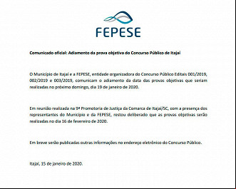 FEPESE adia provas do concurso de Itajaí-SC