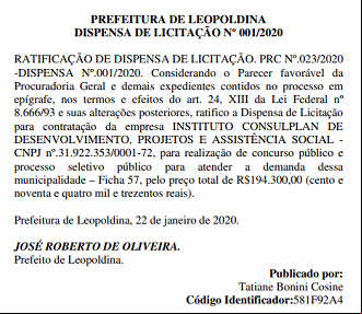 Leopoldina-MG terá novo concurso em 2020