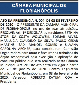Publicação de Comissão Organizadora do novo Concurso Público para a Câmara Publicação de Comissão Organizadora do novo Concurso Público para a Câmara
