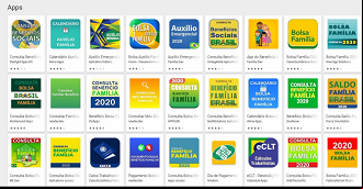 Exemplos de aplicativos falsos sobre o auxílio emergencial. Fonte: PSafe/dfndr lab.
