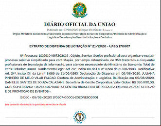 Banca para seleção com 350 vagas no Ministério da Economia será o Cebraspe - Reprodução: DOU de 07/08 Banca para seleção com 350 vagas no Ministério da Economia será o Cebraspe - Reprodução: DOU de 07/08