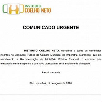Publicação de suspensão do concurso