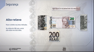 BC explica formas de identificar se a nota de R$ 200 é verdadeira. Fonte: Banco Central. BC explica formas de identificar se a nota de R$ 200 é verdadeira. Fonte: Banco Central.