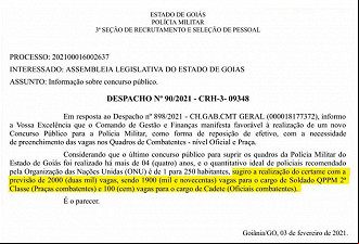 Despacho sobre novo concurso da PMGO - Fonte: Diário Oficial