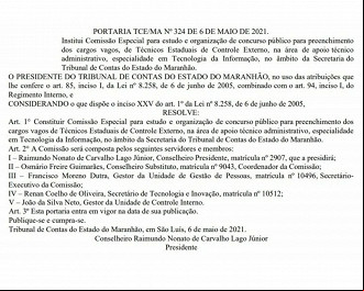 Comissão especial para o concurso do Tribunal de Contas do Maranhão 2021 Comissão especial para o concurso do Tribunal de Contas do Maranhão 2021