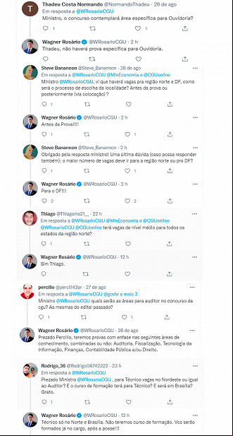 Ministro da CGU tira dúvidas dos candidatos para o próximo concurso - Fonte: Twitter Ministro da CGU tira dúvidas dos candidatos para o próximo concurso - Fonte: Twitter