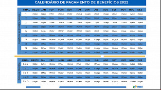 Calendário do INSS em 2022. Créditos: Divulgação/INSS. Calendário do INSS em 2022. Créditos: Divulgação/INSS.
