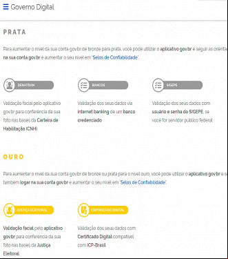 Níveis de Conta Gov.Br - Reprodução: Governo Federal Níveis de Conta Gov.Br - Reprodução: Governo Federal