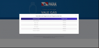 Calendário do vale gás Pará em março. Imagem: Reprodução/Governo do Pará.
