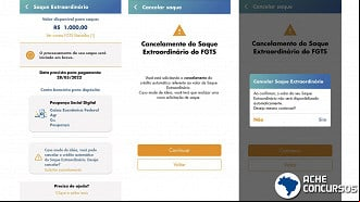 Saque do FGTS pode ser cancelado pelo aplicativo. Imagem: Ache Concursos. Saque do FGTS pode ser cancelado pelo aplicativo. Imagem: Ache Concursos.