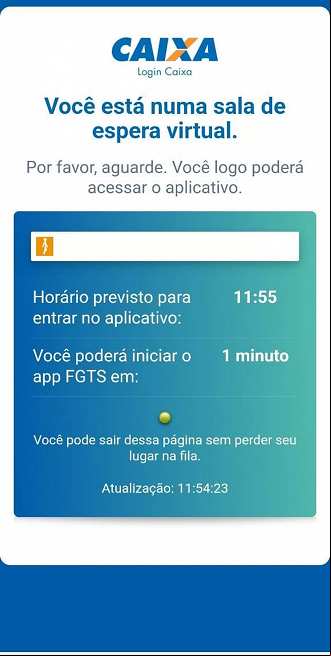 App do FGTS tem fila de espera para consultar o saque extraordinário. Imagem: Reprodução/FGTS. App do FGTS tem fila de espera para consultar o saque extraordinário. Imagem: Reprodução/FGTS.