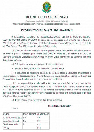 Portaria SEDGG/ME n° 5.663 Portaria SEDGG/ME n° 5.663