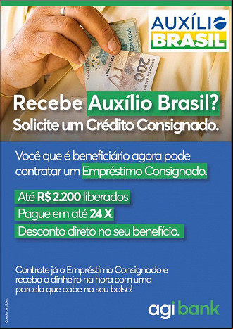 Agibank está oferecendo empréstimo consigado a beneficiários do Auxílio Brasil - Reprodução facebook Agibank está oferecendo empréstimo consigado a beneficiários do Auxílio Brasil - Reprodução facebook