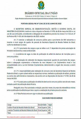 Autorização do Concurso da Receita Federal Autorização do Concurso da Receita Federal