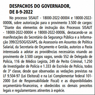 Concurso Polícia Civil - Autorização assinada no dia 09 de setembro de 2022 Concurso Polícia Civil - Autorização assinada no dia 09 de setembro de 2022