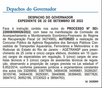 Autorização do Concurso AGETRANSP RJ Autorização do Concurso AGETRANSP RJ
