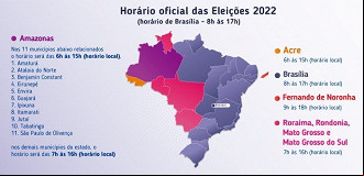 Eleições 2022: horário de votação será o mesmo em todo o país. Imagem: TSE.