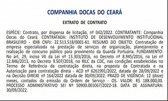 Concurso Docas do Ceará - Extrato de contrato da banca Concurso Docas do Ceará - Extrato de contrato da banca