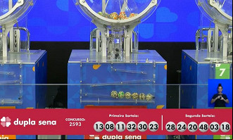 Números sorteados na Dupla Sena 2593. Créditos: Reprodução/Caixa Números sorteados na Dupla Sena 2593. Créditos: Reprodução/Caixa