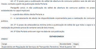 Como esperado, ministra do MGI Esther Dweck publica autorização do Concurso ANTT no Diário Oficial da União - Reprodução DOU (19/07/2023). Como esperado, ministra do MGI Esther Dweck publica autorização do Concurso ANTT no Diário Oficial da União - Reprodução DOU (19/07/2023).