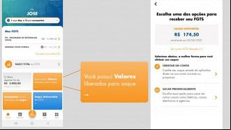 Se você possuir uma conta do FGTS com rescisão de contrato sem justa causa, terá a opção de ver os Valores liberados para saque no App FGTS - Reprodução CAIXA Se você possuir uma conta do FGTS com rescisão de contrato sem justa causa, terá a opção de ver os Valores liberados para saque no App FGTS - Reprodução CAIXA