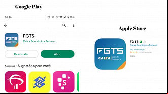 Aplicativo (App) FGTS deve ser baixado apenas pela Google Play ou Apple Store - Reprodução Ache Concursos Aplicativo (App) FGTS deve ser baixado apenas pela Google Play ou Apple Store - Reprodução Ache Concursos