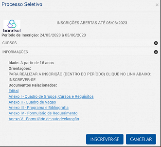 Página de inscrição do Processo Seletivo de Estágio Banrisul no Portal CIEE - Reprodução Página de inscrição do Processo Seletivo de Estágio Banrisul no Portal CIEE - Reprodução