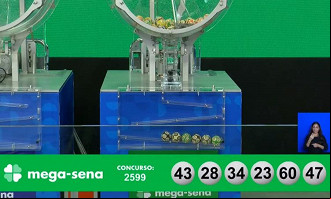 Números sorteados na Mega-Sena 2599. Créditos: Reprodução/Caixa