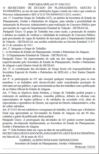 Créditos: Reprodução/Diário Oficial de Alagoas Créditos: Reprodução/Diário Oficial de Alagoas