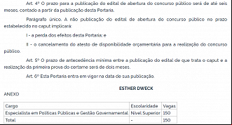 Ministra anuncia concurso para a carreira de Especialista em Políticas Públicas e Gestão Governamental - Concurso EPPGG. - Reprodução/DOU (19/07/2023) Ministra anuncia concurso para a carreira de Especialista em Políticas Públicas e Gestão Governamental - Concurso EPPGG. - Reprodução/DOU (19/07/2023)