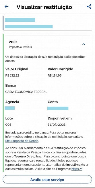 Meu Imposto de Renda informa o valor da restituição do IR Meu Imposto de Renda informa o valor da restituição do IR
