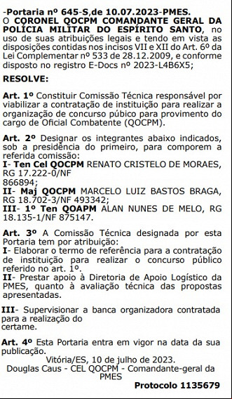 Créditos: Divulgação/Diário Oficial do ES Créditos: Divulgação/Diário Oficial do ES