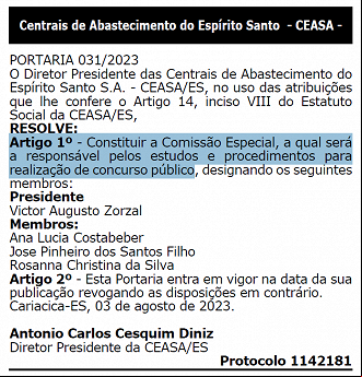 Concurso CEASA ES tem comissão formada - Créditos: Reprodução. Concurso CEASA ES tem comissão formada - Créditos: Reprodução.