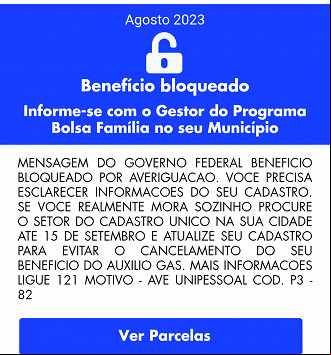Bolsa Família bloqueado por averiguação Bolsa Família bloqueado por averiguação