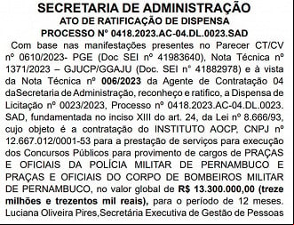 Créditos: Divulgação/DOEPE Créditos: Divulgação/DOEPE