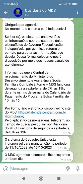 Canal de consulta do Bolsa Família no Telegram Canal de consulta do Bolsa Família no Telegram
