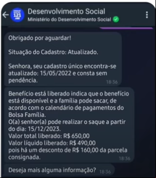 Consulta do Bolsa Família no canal do MDS