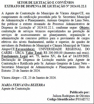 Extrato com a banca organizadora do concurso Extrato com a banca organizadora do concurso
