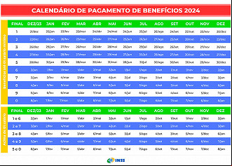 INSS - Calendário de pagamentos de 2024 INSS - Calendário de pagamentos de 2024
