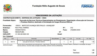 FUNDHAS-SP: banca selecionada FUNDHAS-SP: banca selecionada