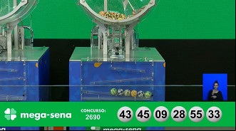 Números sorteados na Mega-Sena 2690. Créditos: Reprodução/Caixa Números sorteados na Mega-Sena 2690. Créditos: Reprodução/Caixa