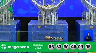 Números sorteados na Mega-Sena 2692. Créditos: Reprodução Números sorteados na Mega-Sena 2692. Créditos: Reprodução