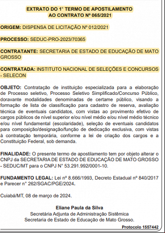 SEDUC-MT: Banca organizadora contratada SEDUC-MT: Banca organizadora contratada
