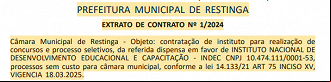 Câmara de Restinga contrata a banca organizadora do concurso Câmara de Restinga contrata a banca organizadora do concurso