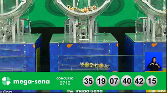 Números sorteados na Mega-Sena 2712. Créditos: Reprodução Números sorteados na Mega-Sena 2712. Créditos: Reprodução