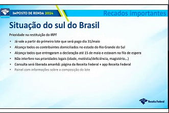 Primeiro Lote de restituição do imposto de renda cai dia 31 de maio de 2024 Primeiro Lote de restituição do imposto de renda cai dia 31 de maio de 2024