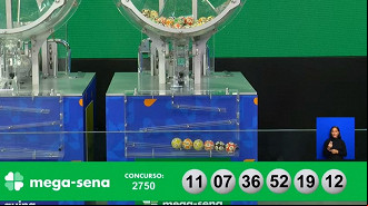 Números sorteados na Mega-Sena 2750. Créditos: Reprodução Números sorteados na Mega-Sena 2750. Créditos: Reprodução