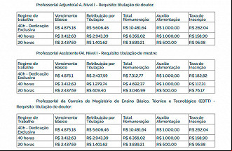 Salários de Professores de Universidades Federais - Fonte: MEC