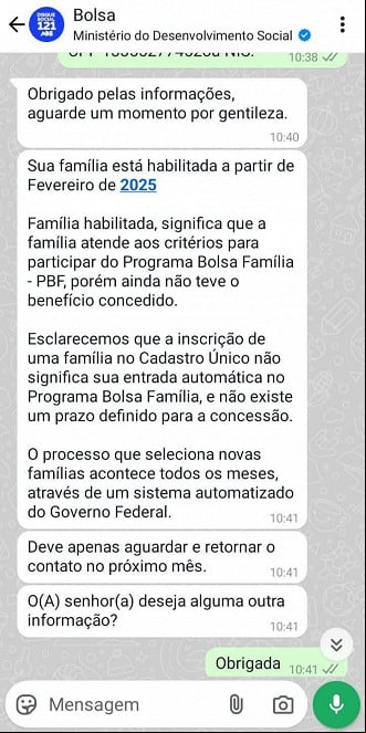 Bolsa Família habilitado em 2025. Bolsa Família habilitado em 2025.